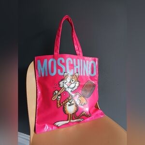 NWT Moschino x Magnum Pink Tote with Blue Logo and Multicolor Cartoon Print